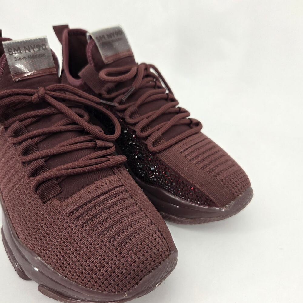 Steve Madden Maxima Sneakers Burgundy Rhinestone Gum Bottom Women's Size 9.5 - Picture 3 of 11